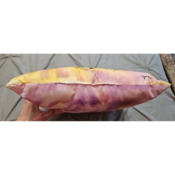 Artisan Signed Hand Painted & Embroidered Throw Pillow Colorful Cat Theme - Picture 7 of 8